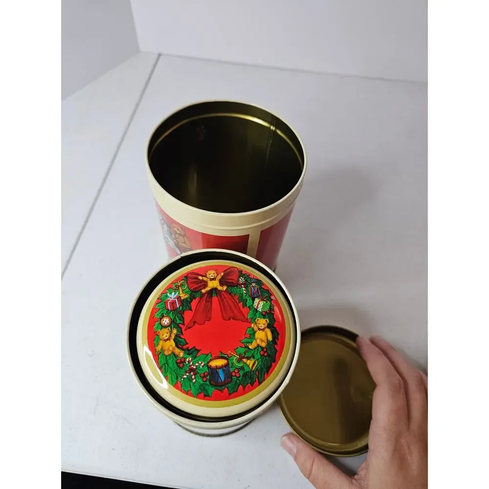 Vintage Christmas Teddy Bear nesting tins set of 3 holiday cookie canisters